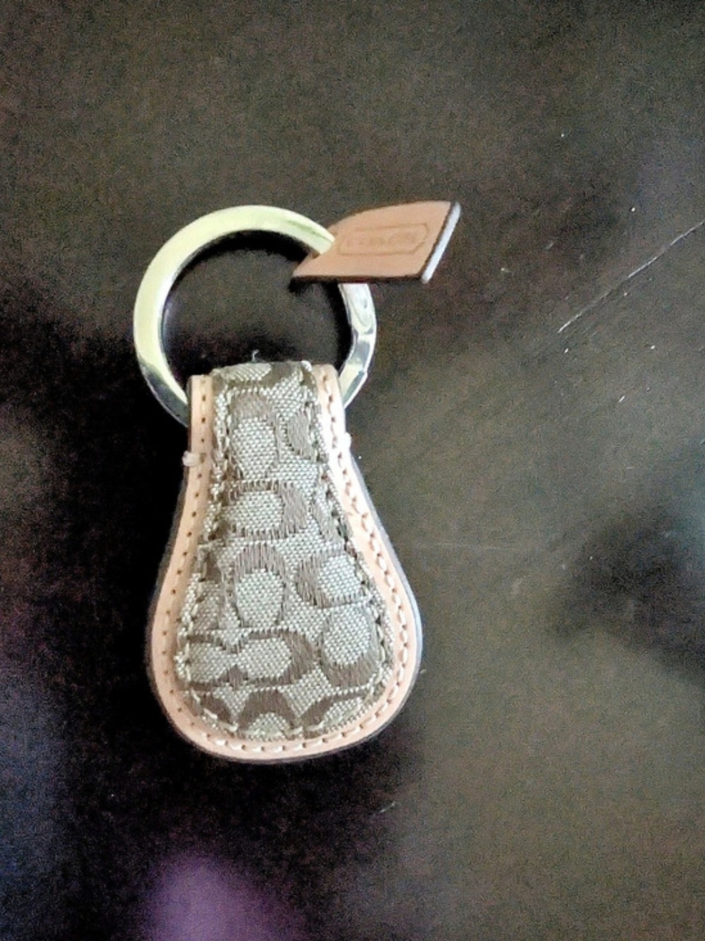 Coach Signature Jacquard Teardrop Key Fob Brown & Beige